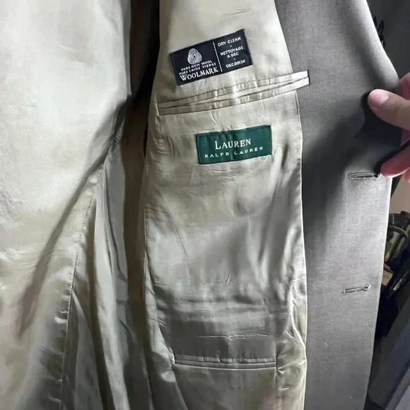 LAUREN RALPH LAUREN Men's Suit Olive Blazer Super 100's Pure New Wool Size 38R - Picture 10 of 15